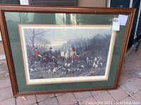 Front view of framed equestrian fox hunt print showing the artwork and frame.