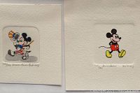 Two etchings: patriotic Mickey (380/500) and walking Mickey (460/500) side by side