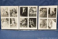 Three 8x10 sheets each with multiple pin-up photos of Betty Page and Tempest Storm in black and white