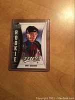 Front view of 2009 Matt Duchene Upper Deck MVP rookie hockey card showing player image, rookie designation, and series branding.