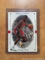 Front view of 1998/99 Upper Deck SP Authentic Michael Jordan basketball card in clear plastic holder, showing player image and card design.