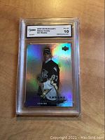 Front view of 2005 Upper Deck McDonald's Sidney Crosby rookie card showcasing holographic finish with CGMA grade label Gem Mint 10