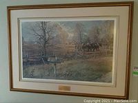 Framed print showing entire 'Country Mailboxes' artwork with gold frame and cream matting, featuring a rural scene with mailbox and horses.