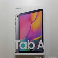 Box front showing Samsung Tab A packaging