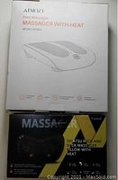 Boxes of ATMOKO Foot Massager HP085A and Yixtuo Shiatsu Neck and Back Massager Pillow with Heat side by side.
