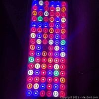 LED grow light panel illuminated showing multiple colored LED lights