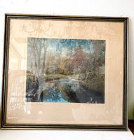Full view of the framed Wallace Nutting print showing the autumn landscape scene, matting, and signatures.