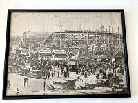 Full view of the framed print showing Sunnyside Park with people, roller coaster, and food stands.