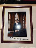 Front view of the framed signed portrait showing Brian Mulroney and the signed inscription.