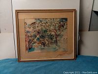 Full view of the framed Raoul Dufy watercolor painting, showing the complete image and frame.