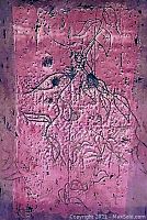 Close-up of the artwork showing the pink textured background with black line work depicting leaves and organic shapes.