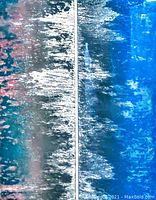 Close-up of left and right panels showing white textured motifs over purple and blue backgrounds