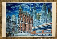 Full view of the signed print depicting the Flatiron building and streetcar in Toronto cityscape.