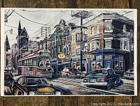 Full view of the signed limited edition print "College & Bathurst" depicting a vintage Toronto streetcar and intersection scene.