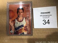 Front of the 1992 Upper Deck Exclusives Steve Nash rookie basketball card in a protective plastic case.