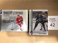 Box of 100 cards plus inserts featuring ice hockey players, front showing a player in a Detroit Red Wings uniform.