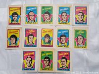 Set of 13 NHL story booklets with colorful illustrated portraits of players on front covers laid out on a white surface.