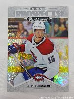 Front of Jesperi Kotkaniemi 2018-19 Parkhurst Prominent Prospects rookie card showing player image and holographic background.