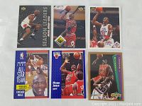 Overview of all six Michael Jordan basketball cards showing different action shots and designs.