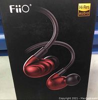 Fiio earphones box front showing the product image and Hi-Res Audio certification.