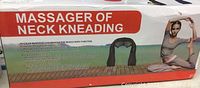 Box showing label 'Massager of Neck Kneading' with image of product and person in yoga pose