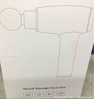 Box front with outline drawing of massage gun and product name 'Muscle Massage Fascia Gun'