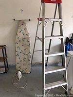 Photo of the Werner aluminum step ladder, ironing board, and Proctor Silex iron.