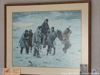 Overall view of framed print hanging on wall