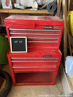 Front view of assembled two-piece tool chest showing overall condition and finish