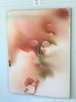 Front view of abstract painting on wall showing full composition