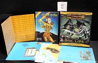 Complete set including Basic Game box with 16 painted miniatures, Fiend Folio hardcover book, and assorted fold-out maps and pamphlets.