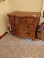 Front view of Lane 3 drawer wooden chest showing wood finish and drawer knob details.