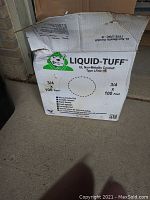 Box of 3/4 inch x 100 feet Liquid Tuff PVC conduit showing front with branding and specifications.