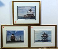 Photo showing all three framed limited edition lighthouse prints together on a wall