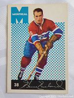 Front of 1962-63 Parkhurst Henri Richard hockey card showing player in Canadiens uniform, card #38.