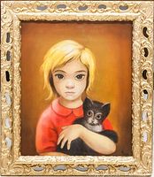 Full frontal view of the framed oil painting showing subject and ornate frame