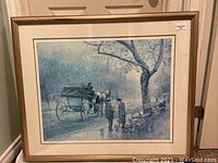 Full framed print showing vintage horse carriage scene and condition of frame