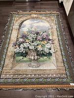 Full view of the Lena Liu floral wall tapestry laid flat showing design and dimensions