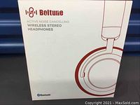 Box for Boltune active noise cancelling wireless stereo headphones showing brand and product type.