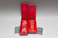 Two Waterford nativity crystal figurines in original red satin lined boxes with COA booklets included.