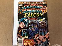 Front cover of comic depicting Captain America and The Falcon, 1976 issue, with a prison scene and text 'Trapped in the Domain of The Swine!'