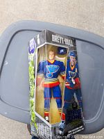 Photo of the Brett Hull hockey figure in original packaging showing full figure and box artwork