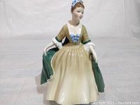 Front side view of the Royal Doulton Elegance figurine showing full dress and pose seated.