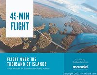 Printed gift certificate showing aerial island view and MaxSold branding