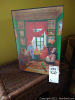 Slipcase showing colorful illustrated scene of cartoon characters in a room with green walls and red curtains. MaxSold ID tag attached.