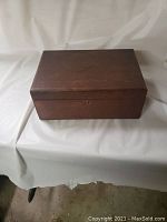 Top angle view of the rectangular white oak humidor box with old finish.