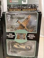 El Alamein boxed set including a fighter plane, tank, and combat figures with hand-painted detail.