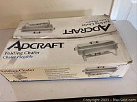Box of Adcraft Folding Chafer Chafing Dish with product images and branding.