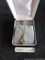 Necklace displayed in open jewelry box; shows chain and pendant.