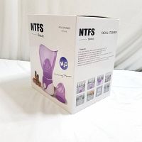 Box front and side view showing NTFS Beauty Facial Steamer packaging and product image.